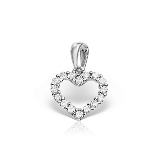 Pandantiv Inimioara din Aur Alb 18K si 16 Diamante de 0.13 CT by Zen Diamonds